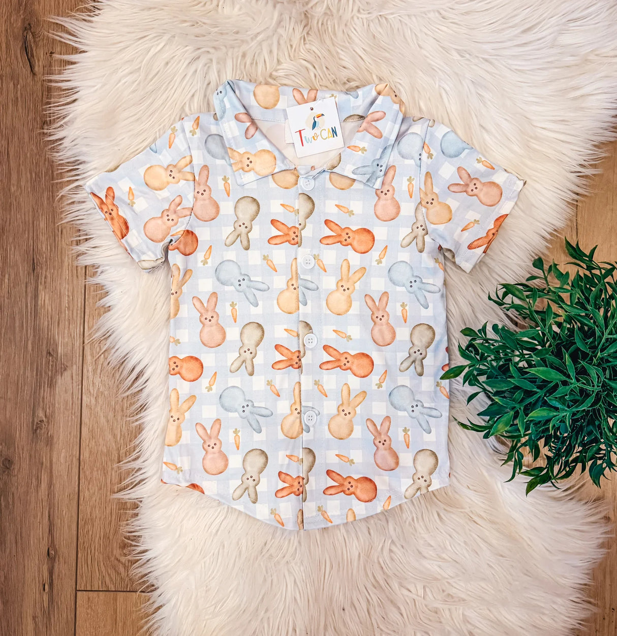 Plaid Easter Bunny Button Down Shirt | TwoCan