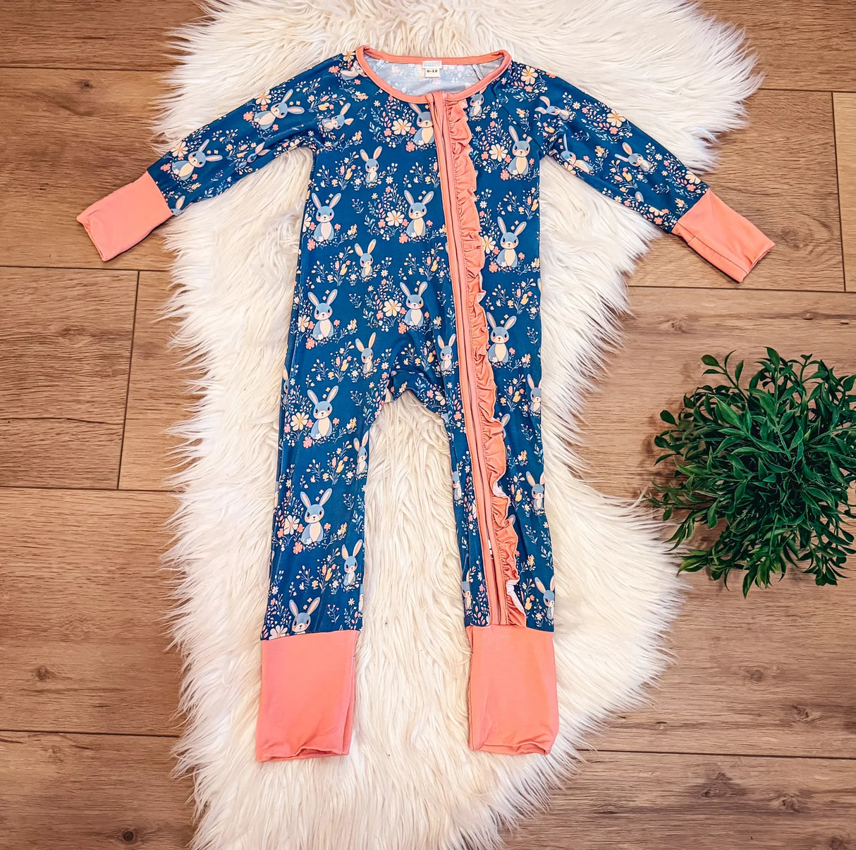 Bunny Floral Bamboo Zip & Play Romper | Landrie Lou