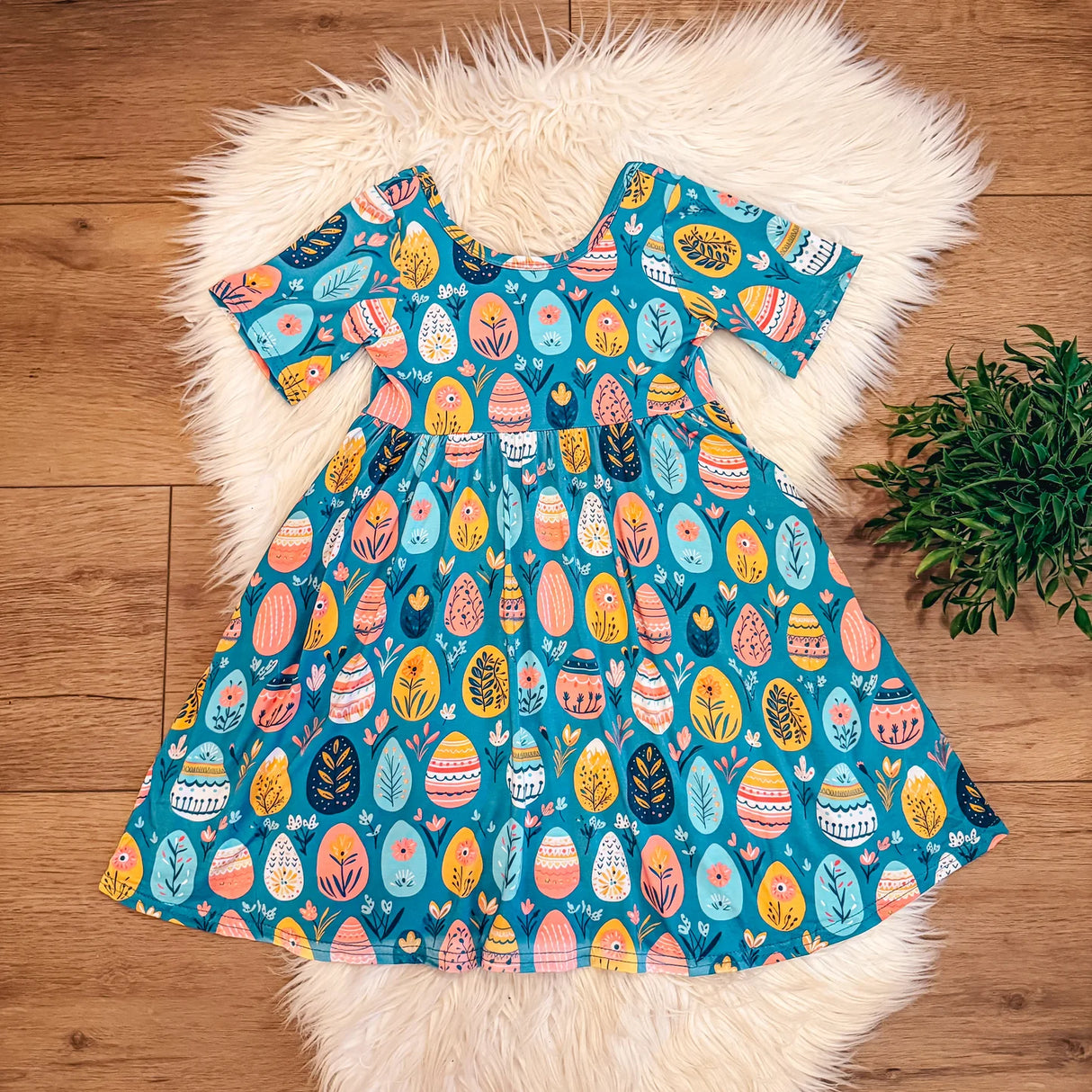 Teal Easter Eggs Bamboo Twirl Dress | Landrie Lou