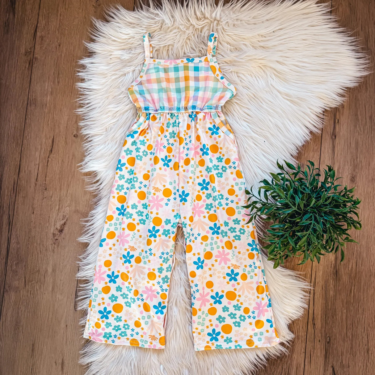 Pastel Plaid & Blooms Jumpsuit | TwoCan