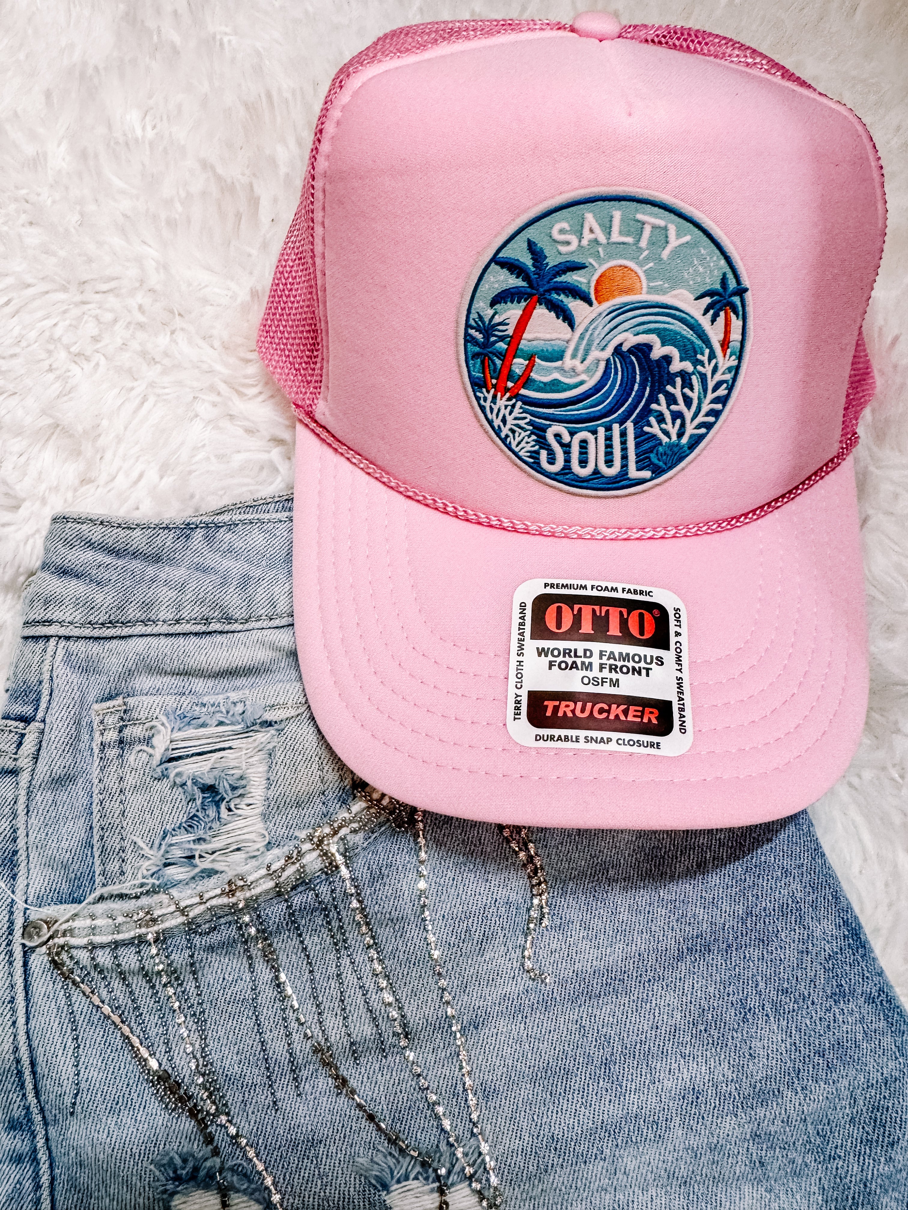 Light Pink Salty Soul Faux Embroidery Otto Trucker Hat | Women's