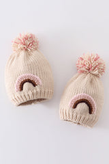 Rainbow Embroidered Cable Knit Pom Beanie Hat by Abby & Evie