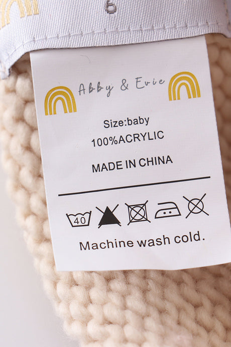 Rainbow Embroidered Cable Knit Pom Beanie Hat by Abby & Evie