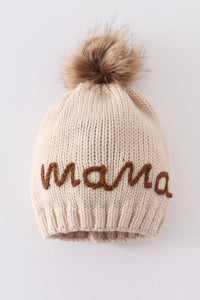 Cozy Hand Embroidered Mama/Mini Knit Pom-Pom Beanie Hat by Abby & Evie