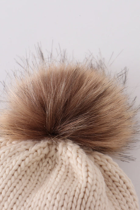 Cozy Hand Embroidered Mama/Mini Knit Pom-Pom Beanie Hat