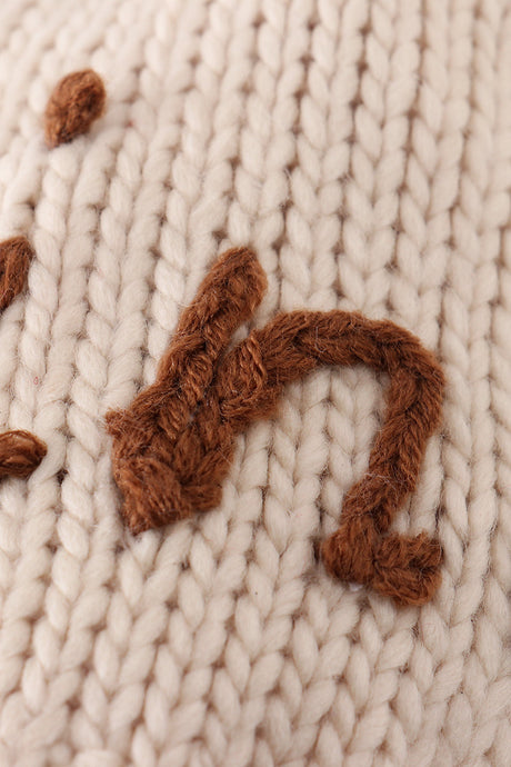Cozy Hand Embroidered Mama/Mini Knit Pom-Pom Beanie Hat