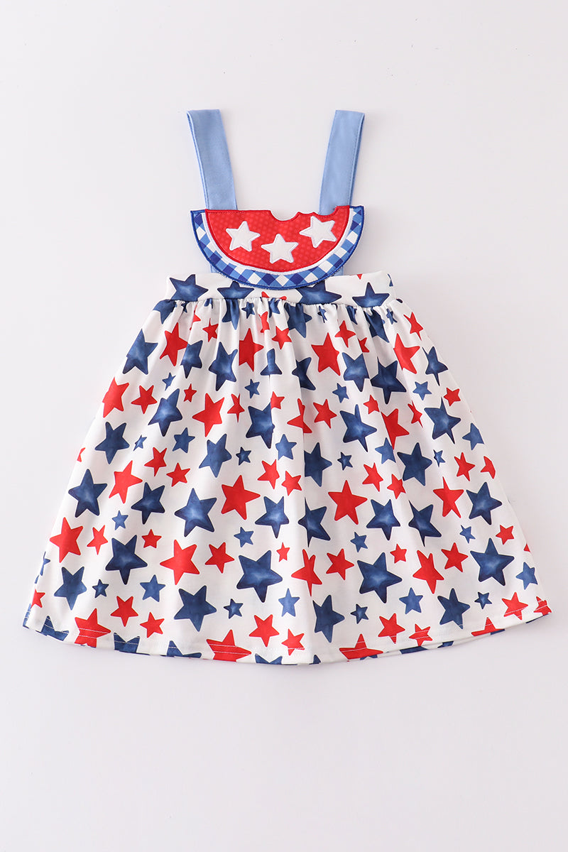 Patriotic Watermelon & Stars Appliqué Dress by Abby & Evie