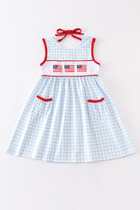 Patriotic Flag Plaid Embroidered Dress by Abby & Evie