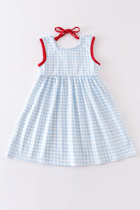 Patriotic Flag Plaid Embroidered Dress by Abby & Evie