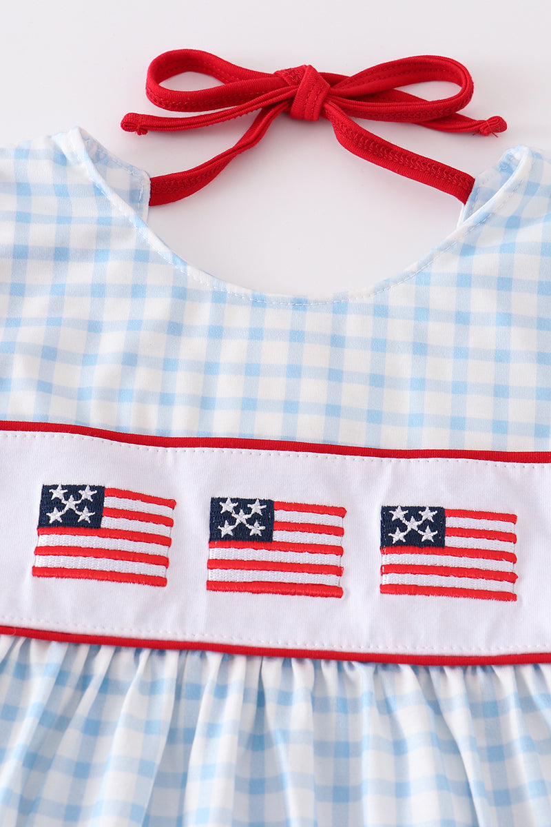 Patriotic Flag Plaid Embroidered Dress by Abby & Evie