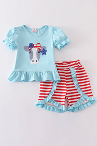 Patriotic Cow Appliquéd Shorts Set by Abby & Evie