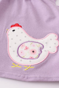 Purple Floral Chicken Appliqué Baby Bloomers Set by Abby & Evie