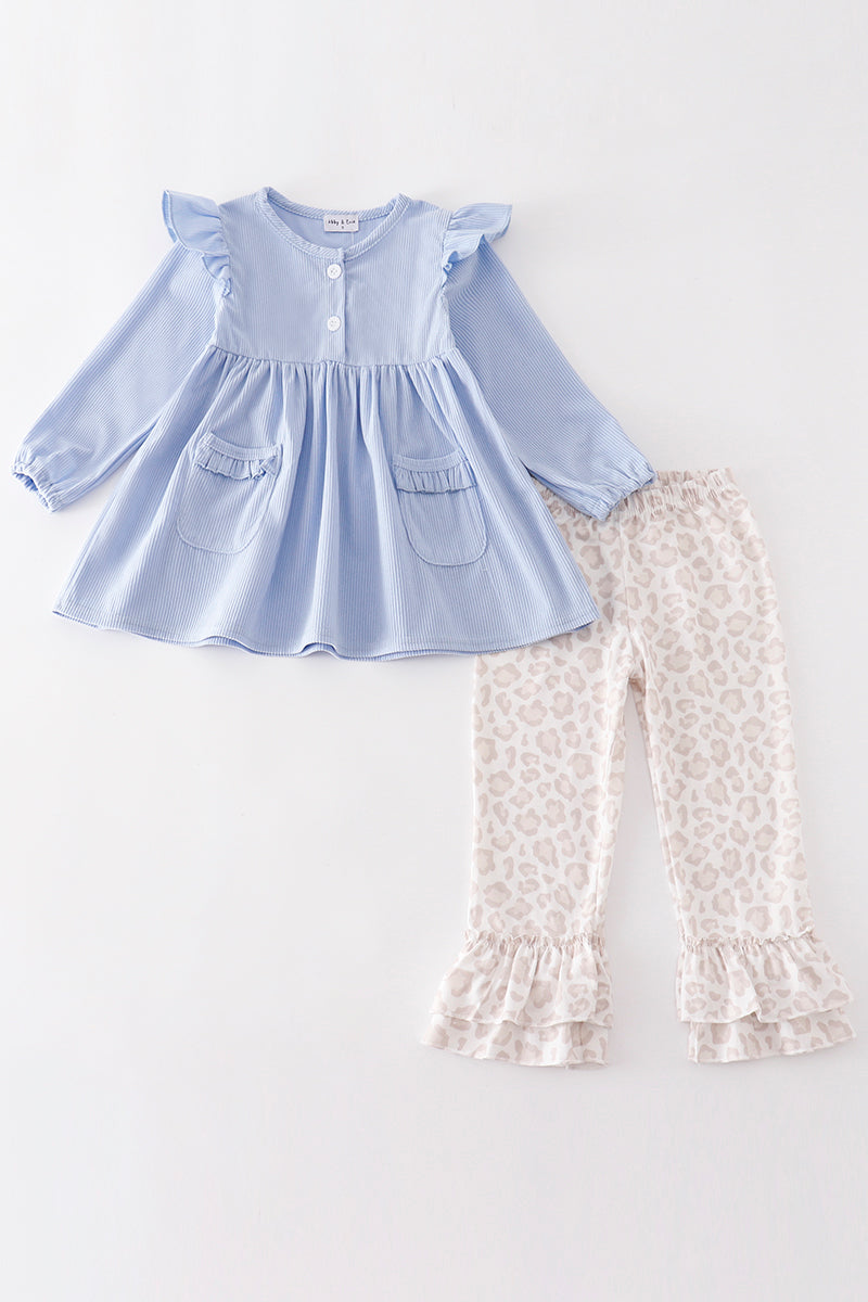 Powder Blue Leopard Corduroy 2pc Set by Abby & Evie