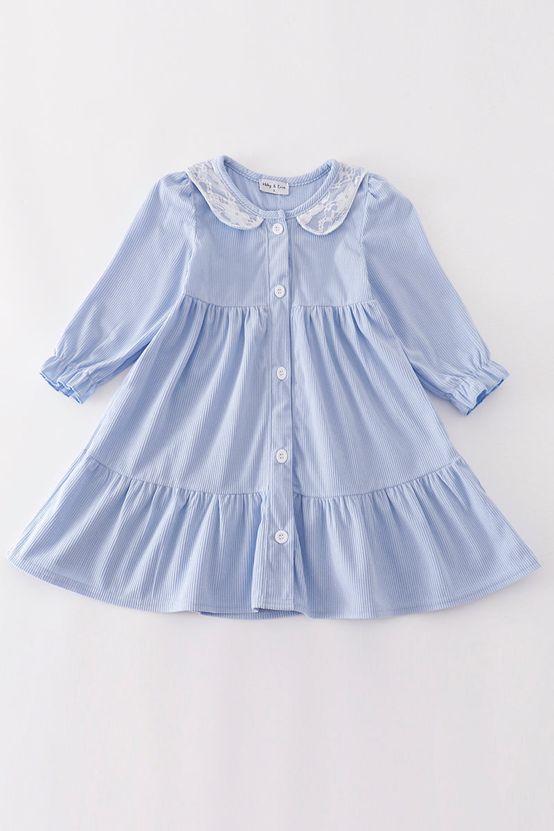 Powder Blue Corduroy Lace Collar Dress by Abby & Evie