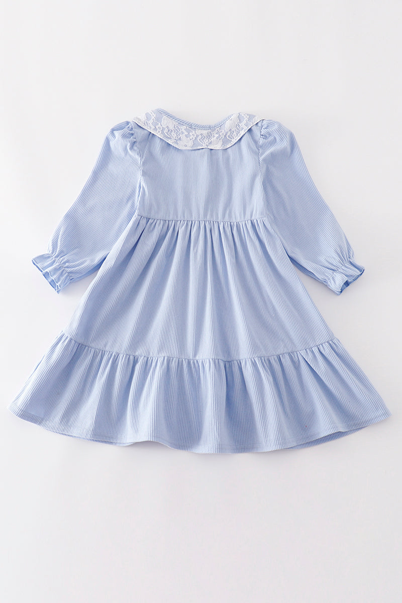 Powder Blue Corduroy Lace Collar Dress by Abby & Evie