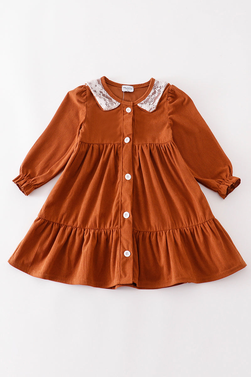 Rust Corduroy Lace Collar Dress by Abby & Evie