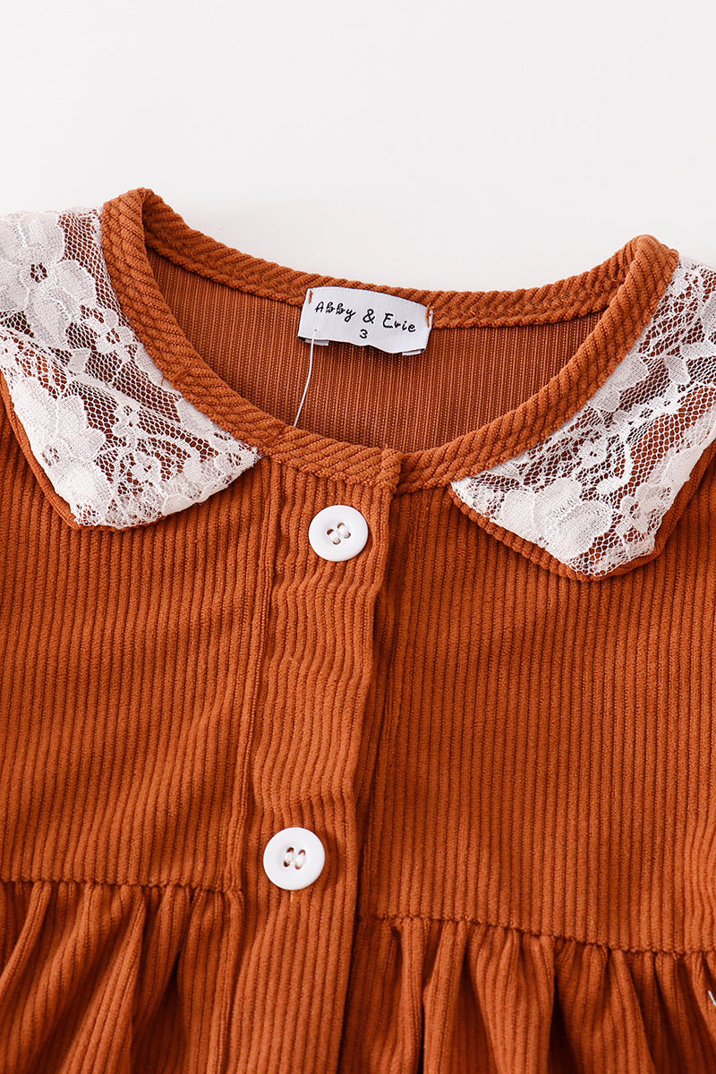 Rust Corduroy Lace Collar Dress by Abby & Evie