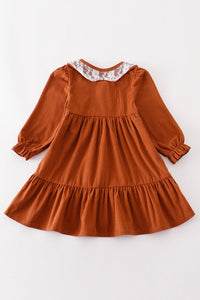 Rust Corduroy Lace Collar Dress by Abby & Evie