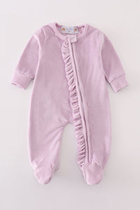 Velvet Dreams Ruffle Baby Romper in Lavender by Abby & Evie