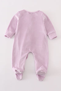 Velvet Dreams Ruffle Baby Romper in Lavender by Abby & Evie