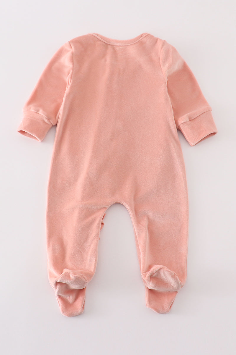 Velvet Dreams Ruffle Baby Romper in Blush Pink by Abby & Evie