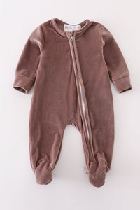 Velvet Dreams Baby Romper in Chocolate by Abby & Evie