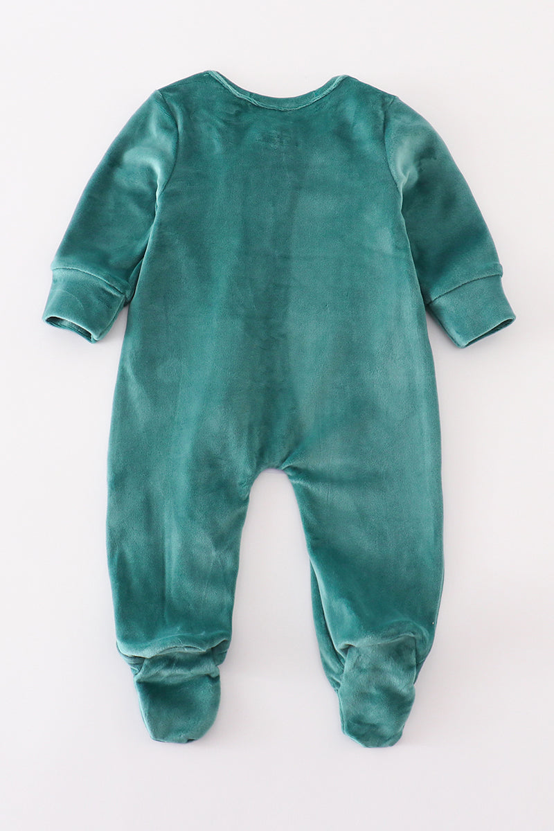 Emerald Teal Velvet Zipper Baby Romper