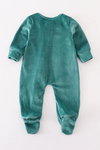 Emerald Teal Velvet Zipper Baby Romper