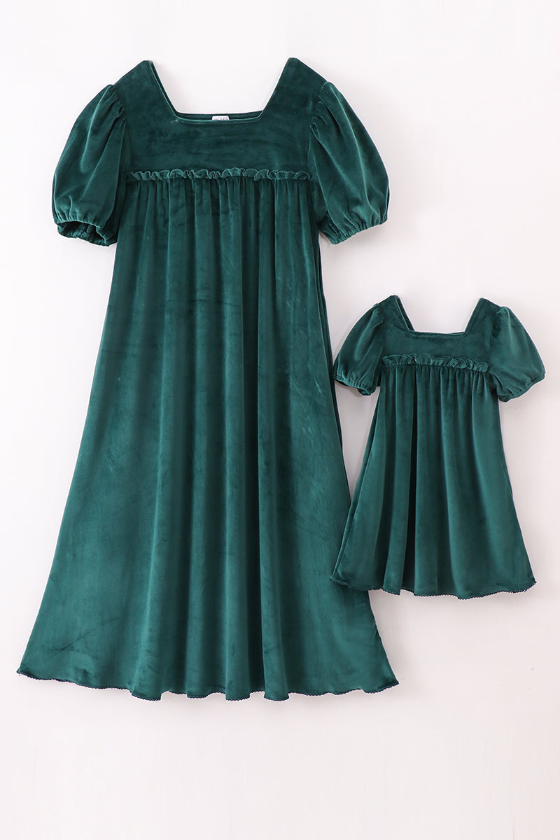 Emerald Teal Mommy & Me Velvet Dresses by Abby & Evie