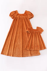 Marmalade Orange Mommy and Me Velvet Dresses