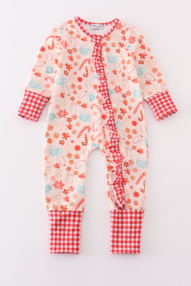 Candy Cane Gingham Ruffle Zippy Baby Romper by Abby & Evie