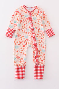 Candy Cane Gingham Ruffle Zippy Baby Romper by Abby & Evie