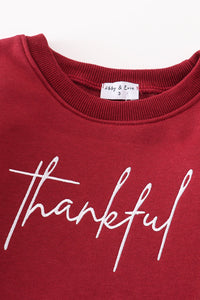 Maroon Cozy Thankful Together Fleece Sweatshirts by Abby & Evie