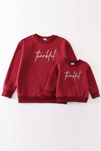 Maroon Cozy Thankful Together Fleece Sweatshirts by Abby & Evie