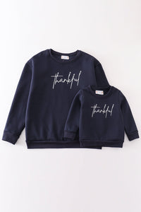 Navy Blue Cozy Thankful Together Fleece Sweatshirts by Abby & Evie