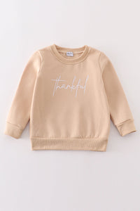 Beige Cozy Thankful Together Fleece Sweatshirts by Abby & Evie