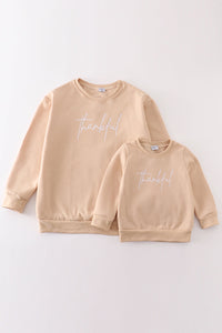 Beige Cozy Thankful Together Fleece Sweatshirts by Abby & Evie