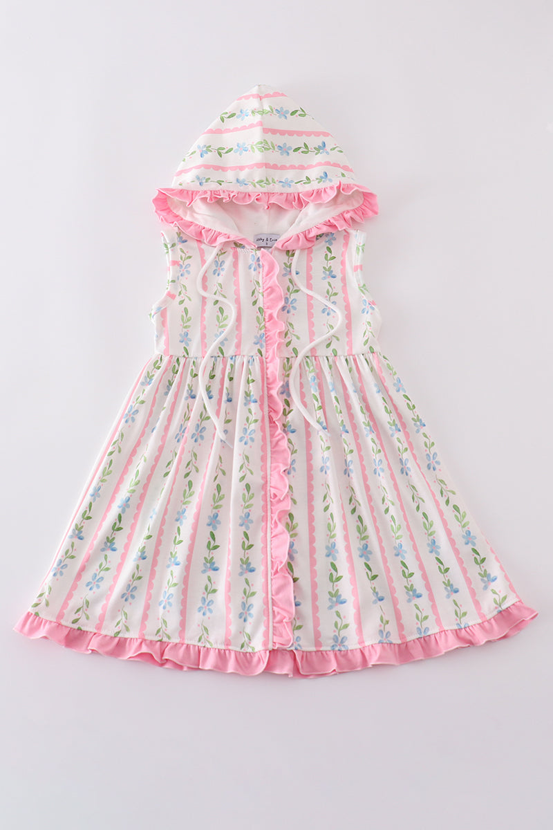 Sweet Pink Floral Hooded Dress