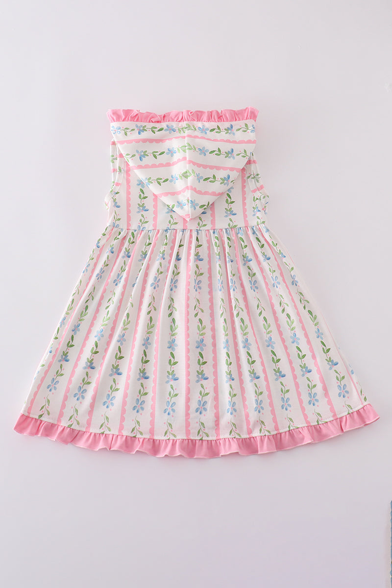 Sweet Pink Floral Hooded Dress