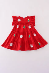 Santa + Christmas Trees Sequin Tiered Dress