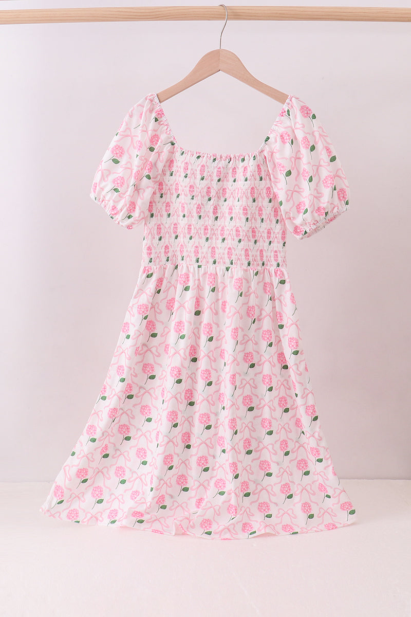 Rose Ribbon Smocked Midi Dress