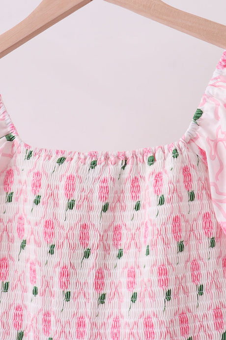 Rose Ribbon Smocked Midi Dress