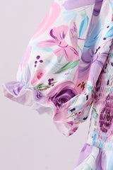 Purple smocked floral dress