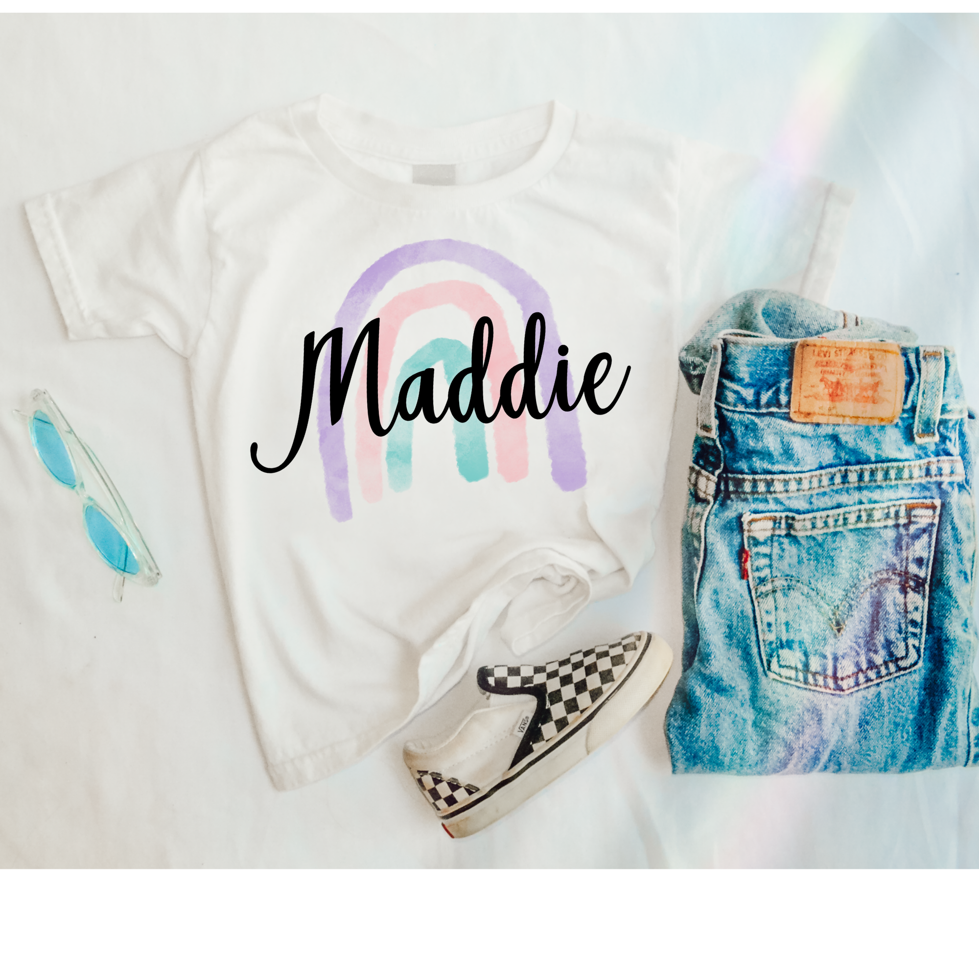 Purple Personalized Water Color Rainbow Kids Graphic Tee