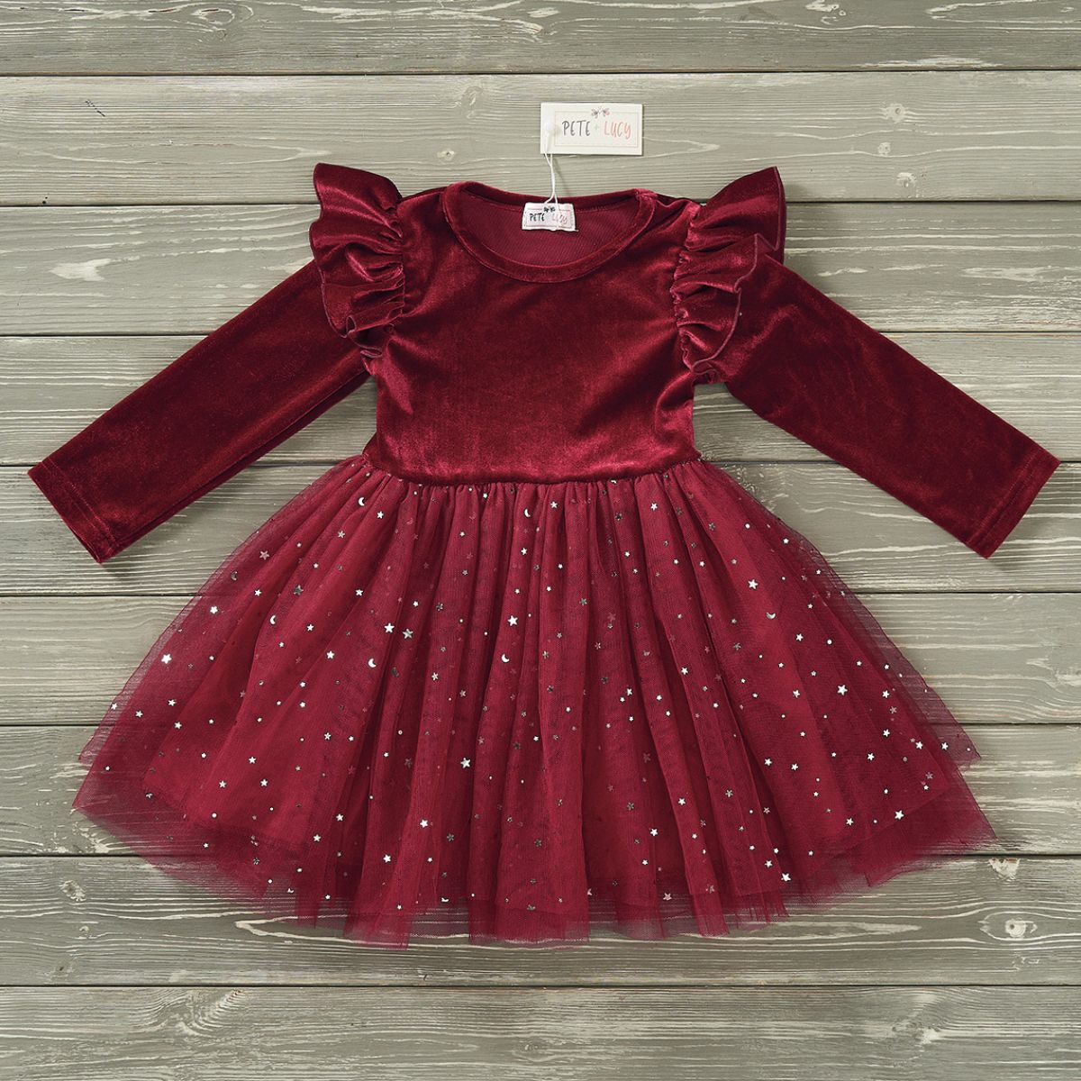 Wine Red Velvet Tulle Dress by Pete + Lucy