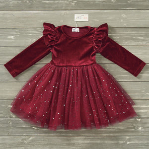 Wine Red Velvet Tulle Dress by Pete + Lucy