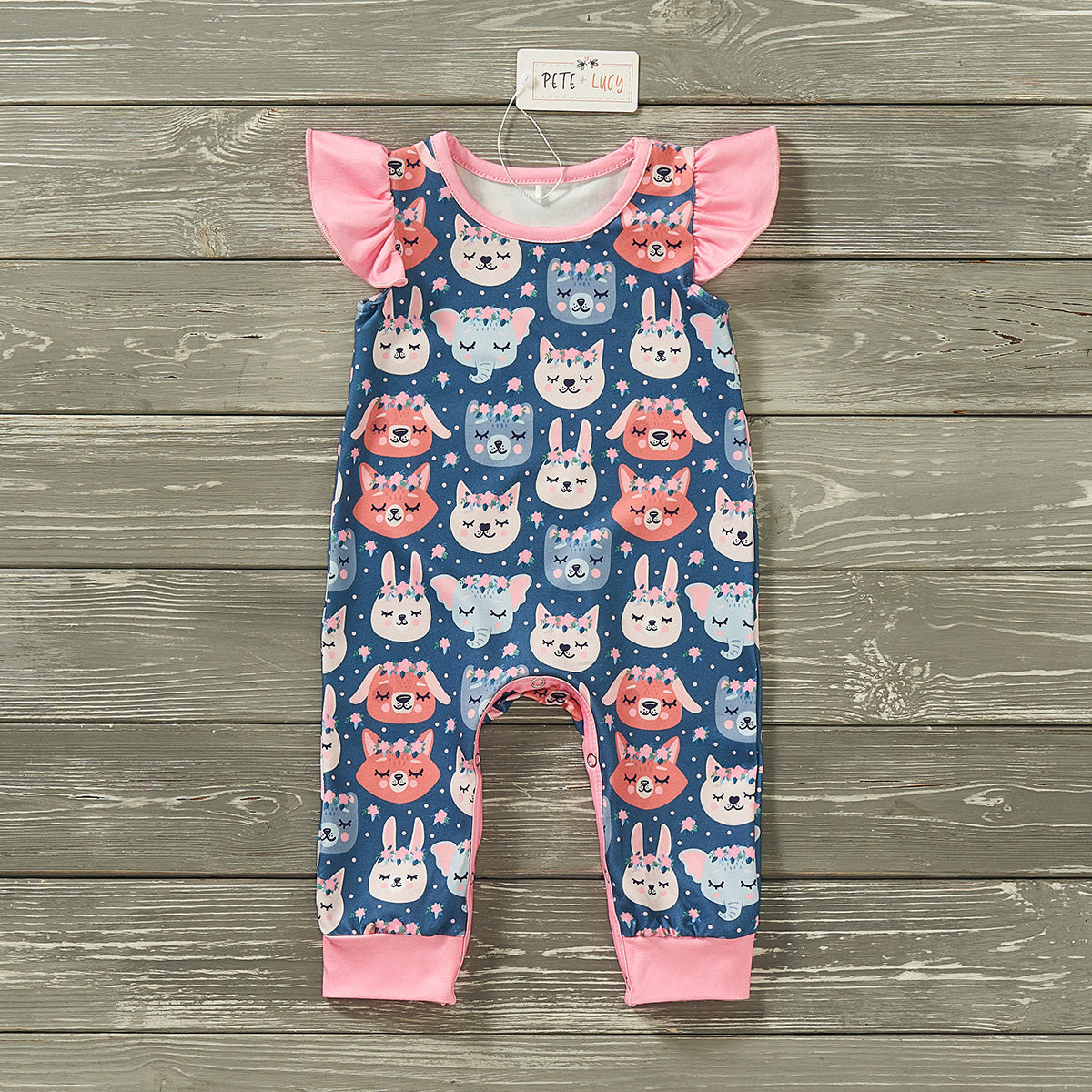 Animal Floral Baby Romper by Pete + Lucy