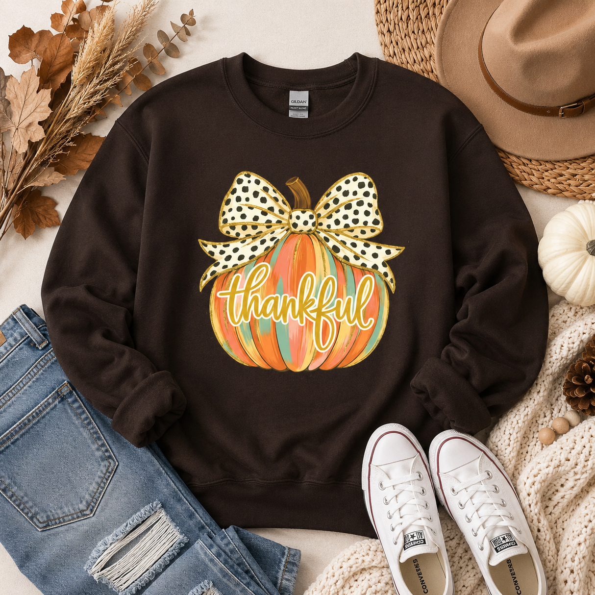 Colorful Thankful Pumpkin Sweatshirt | Women's