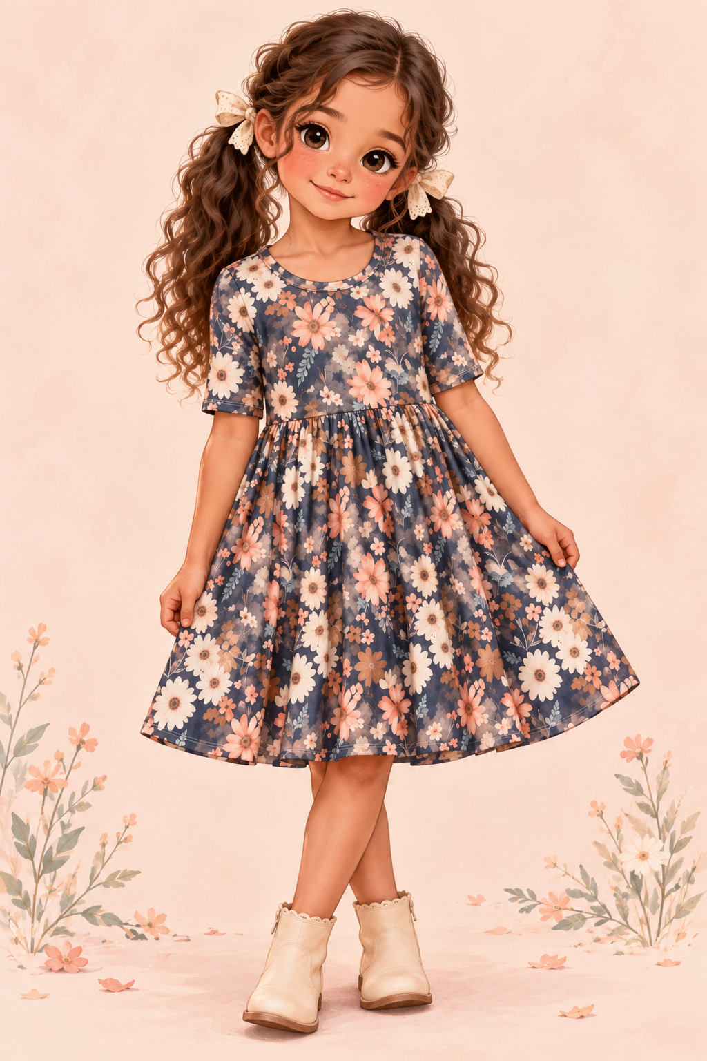Dusty Petals Bamboo Twirl Dress | Landrie Lou