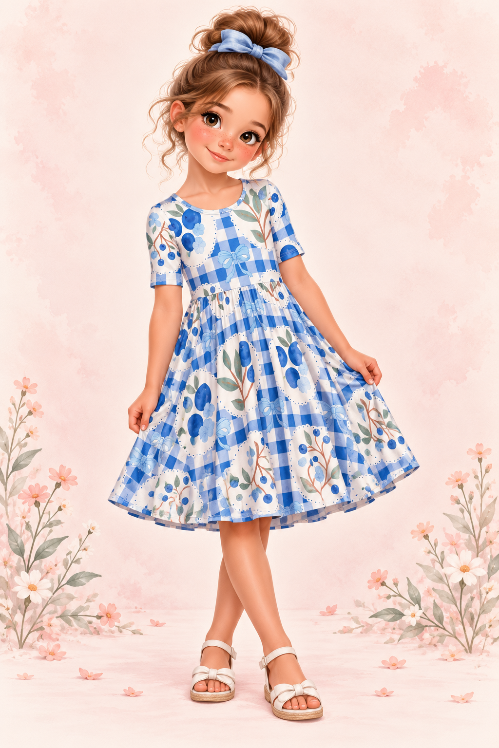 Blueberry Picnic Bamboo Twirl Dress | Landrie Lou